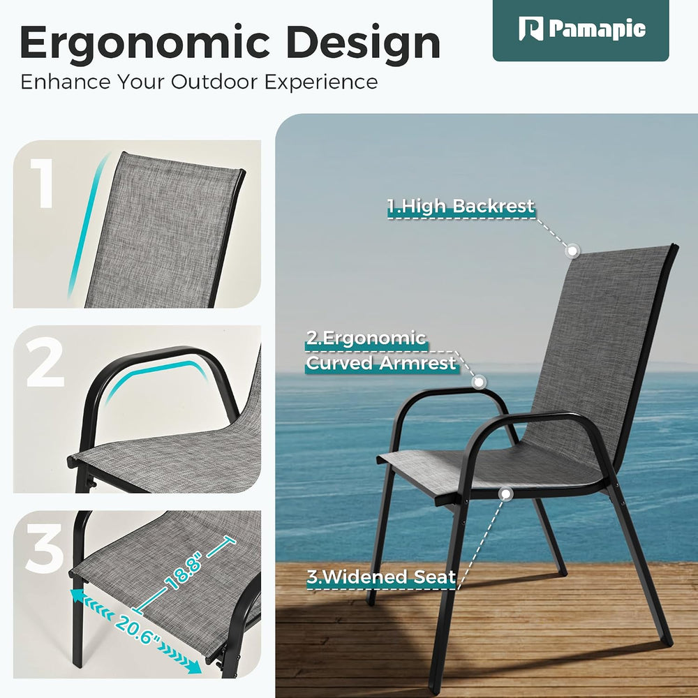 Pamapic Outdoor Dining Sets for 9, Rectangular Steel Slat Table with 8 Textil...