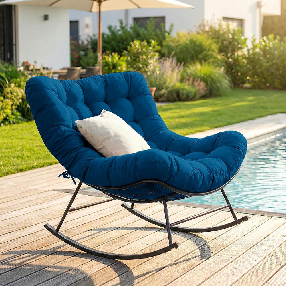 Cushioned Papasan Rocking Chair for Outdoor Indoor, Oversized Outdoor Rocking...