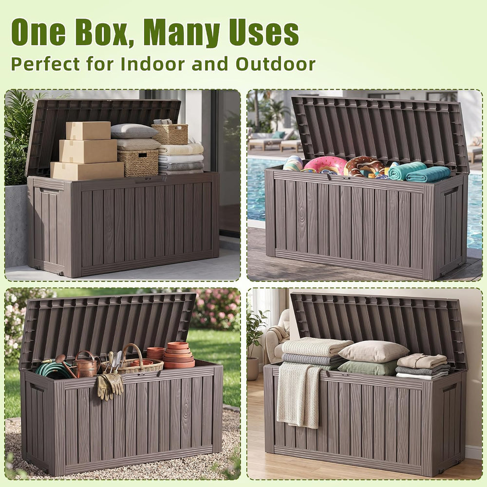 140Gal Outdoor Storage Box with Portable Wheels, Waterproof Deck Box