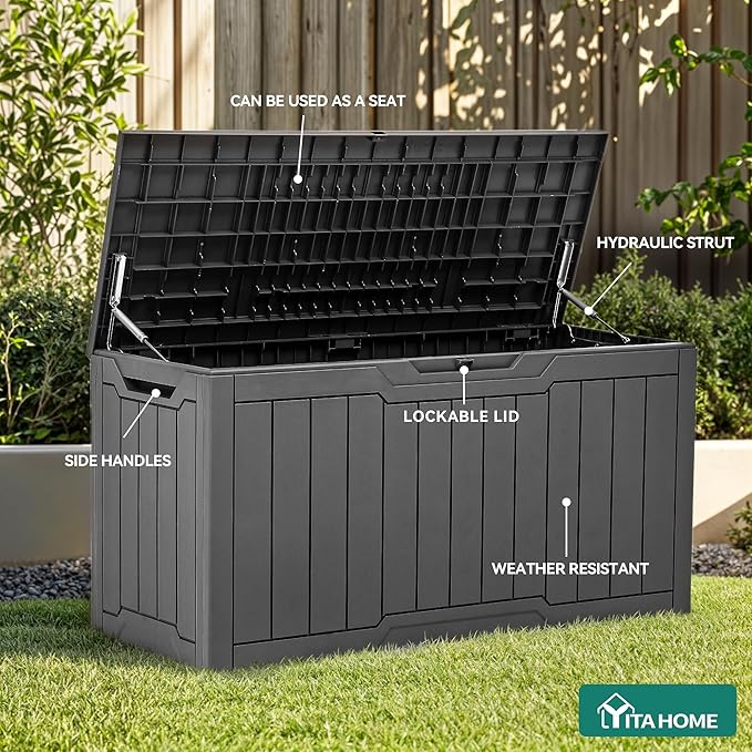 YITAHOME 80 Gallon Outdoor Storage Box, Large Waterproof Resin Deck Box, Indo...