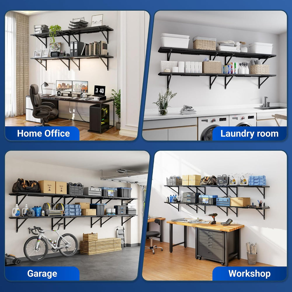 FLEXIMOUNTS 2-Pack 1x3ft Wall Mounted Garage Shelving, 14x34-inch