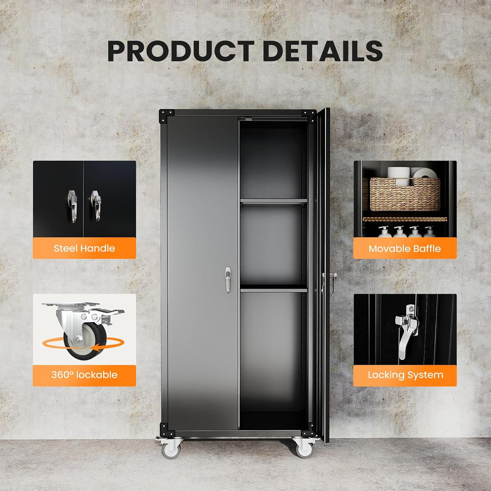 DUMOS 72 Inch Garage Storage Cabinet, Tool Organizer, Lockable File Cabinet