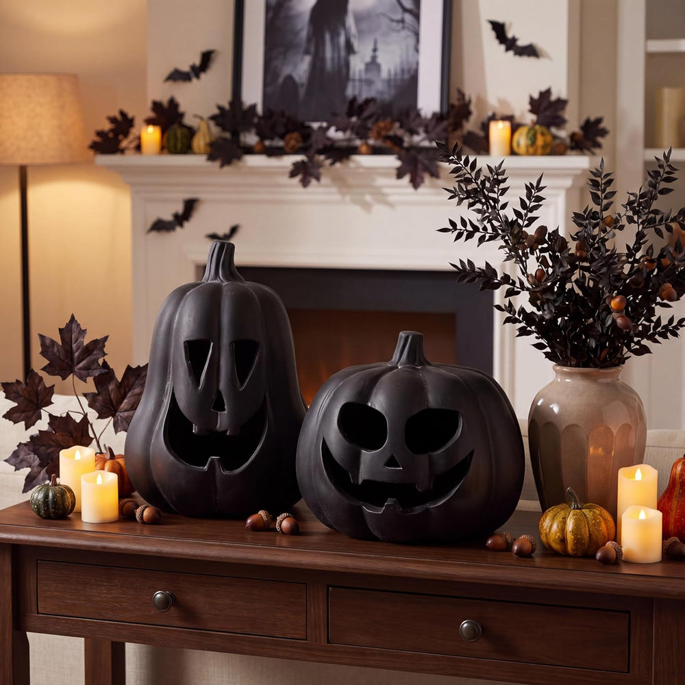 Tioncy Halloween Decor Terracotta Jack O Lantern Pumpkin Decor,Black