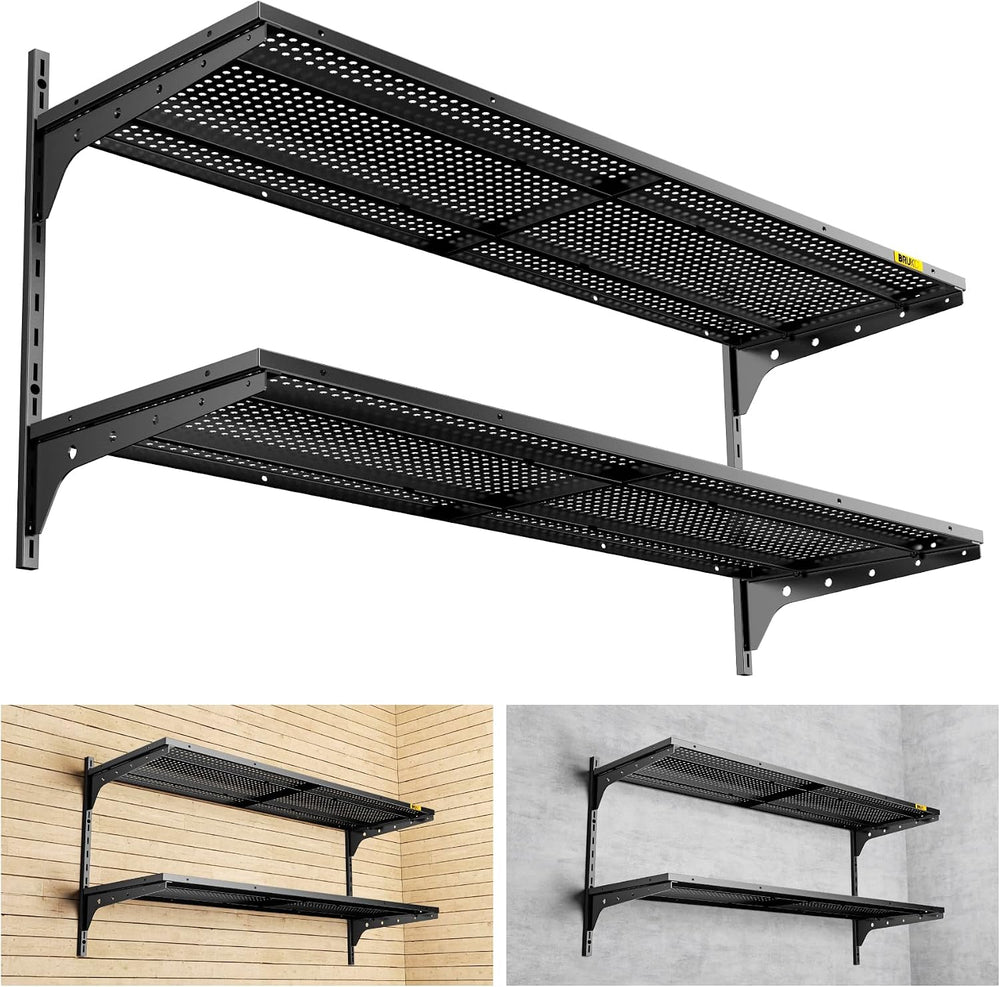 2 Tier 1.3x4ft Garage Shelving Wall Mounted, 15.6x48inch per Shelf Height Cas...