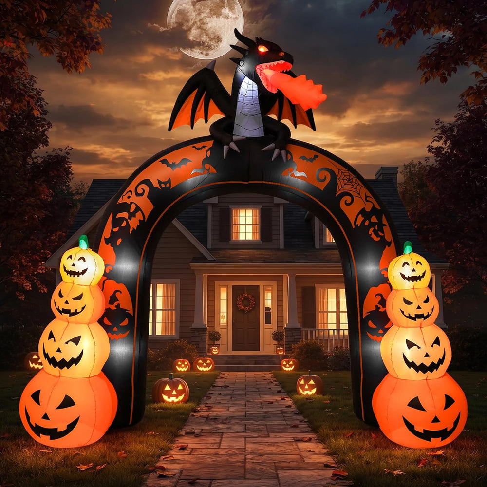 Max Fun 10 FT Tall Halloween Inflatables Dragon Pumpkin Archway Outdoor Decor...