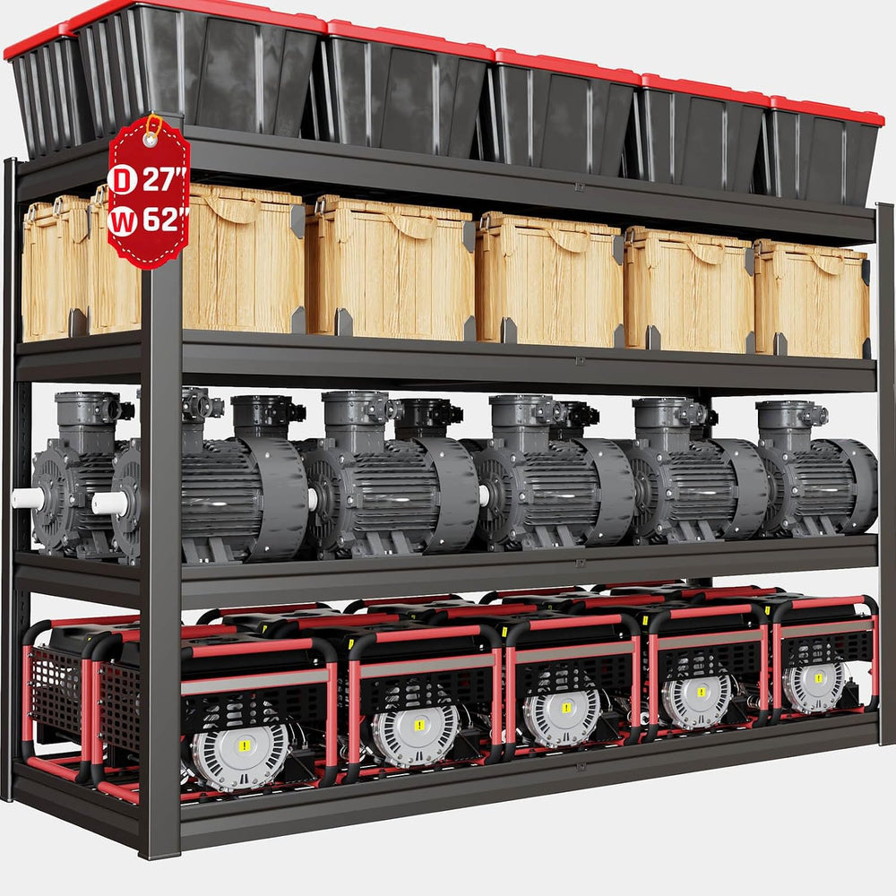 62" W Garage Shelving Heavy Duty, 4 Tier Garage Shelves, 27" D Adju...