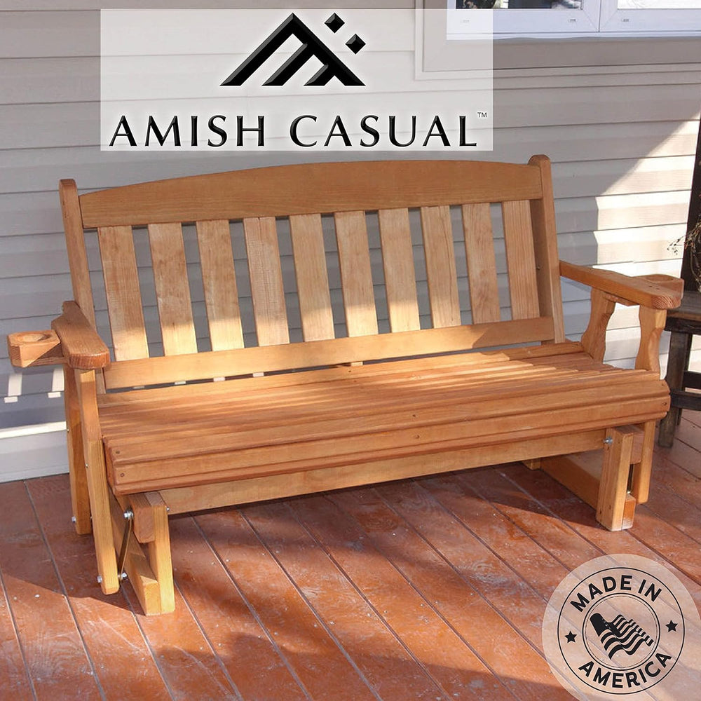 Amish Heavy Duty 800 Lb Mission Pressure Treated Porch Glider with Cupholders...