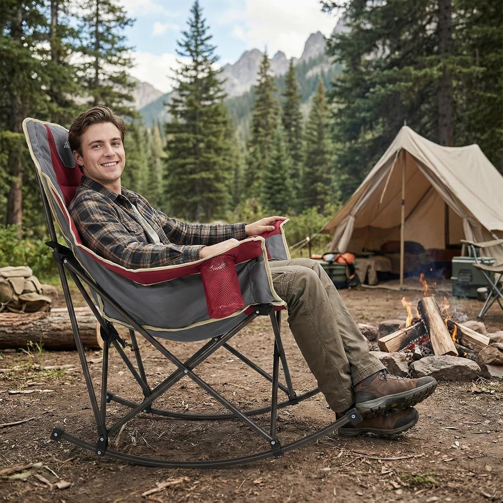 SUNNYFEEL Oversized Folding Rocking Camping Chair for Adults, 500lbs Red