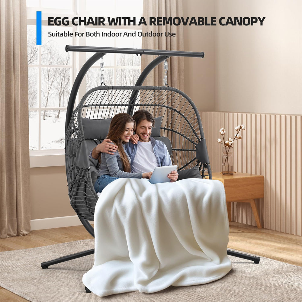 Double Egg Chair with Removable & Adjustable Canopy, Oversized Hanging Sw...
