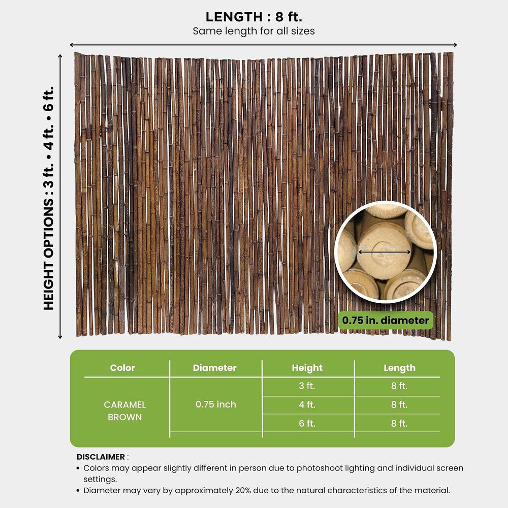 FOREVER BAMBOO Caramel Brown Bamboo Fencing Decorative Rolled Fence Panel 3 f...