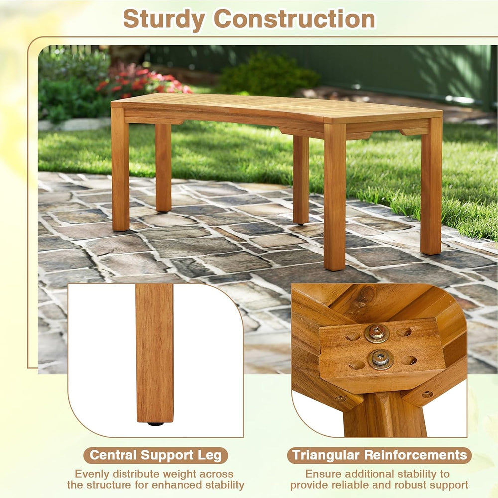 RELAX4LIFE Wooden Outdoor Curved Bench - Acacia Wood Garden Bench w/Slatted S...