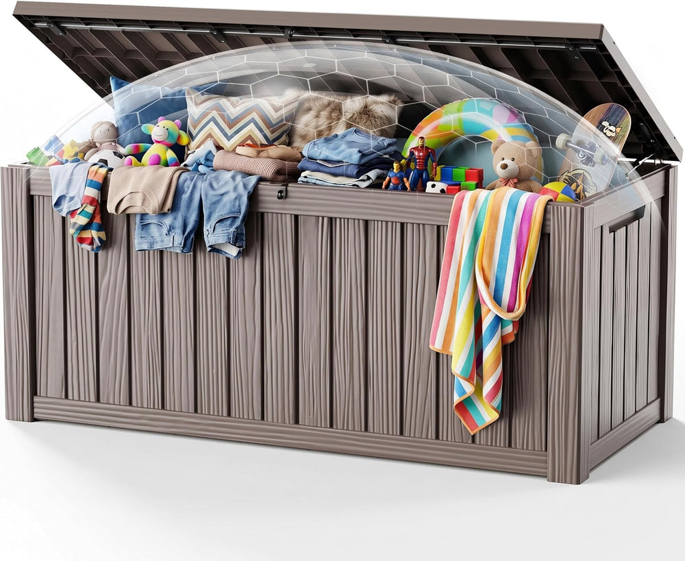 EasyUp 210 Gallon Deck Box Waterproof Lockable Outside Storage Box, Grey