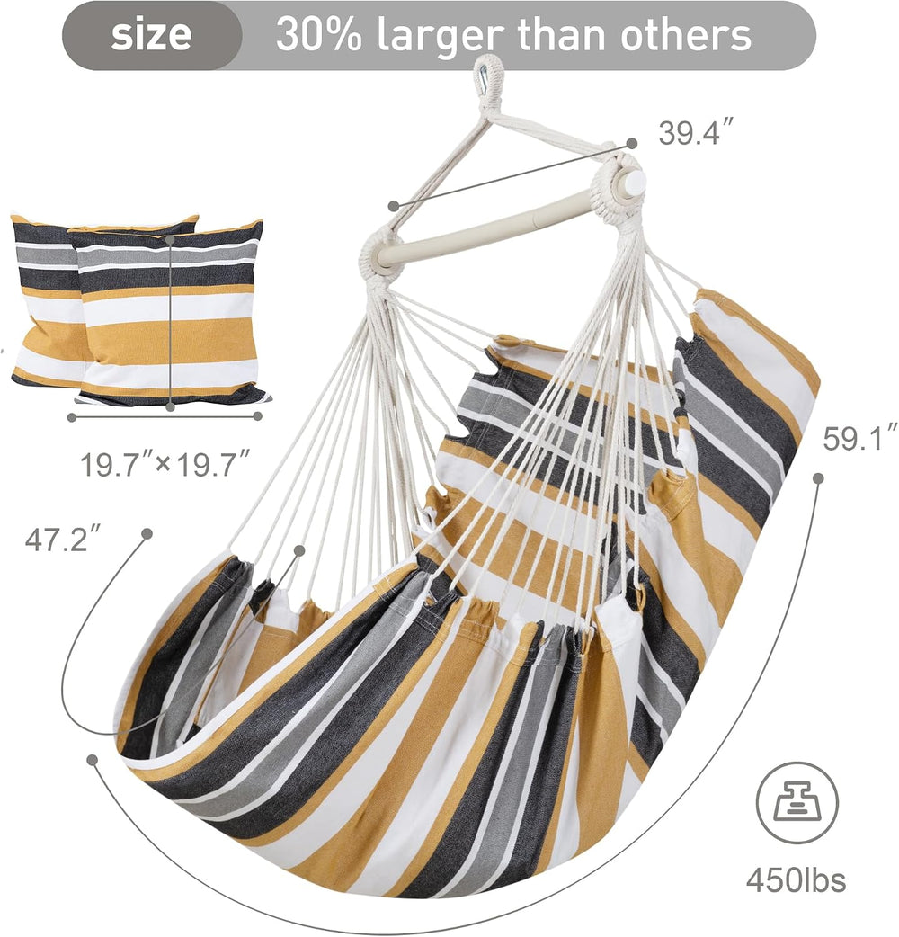 Hammock Chair Swing with Steel Support Bar, Coffee Stripes