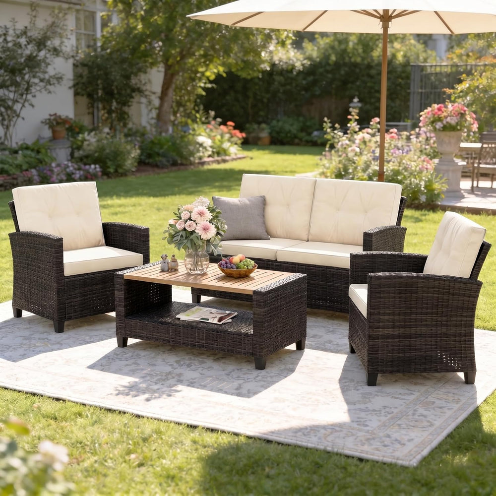 4 Piece Wicker Patio Furniture Set - Sturdy,Easy Assembly,Modern Design