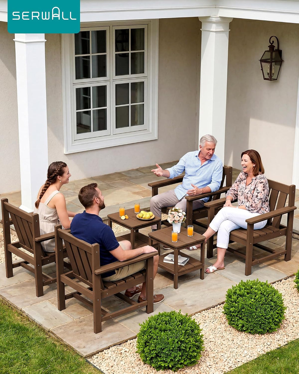 SERWALL 3 Pieces Patio Bistro Set-Outdoor Chairs with Side Table,Brown
