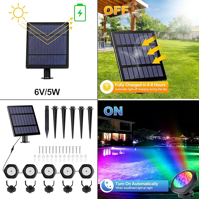 Solar Pond Lights, 18 LED Super Bright RGB LED Underwater Spotlights Color Ch...