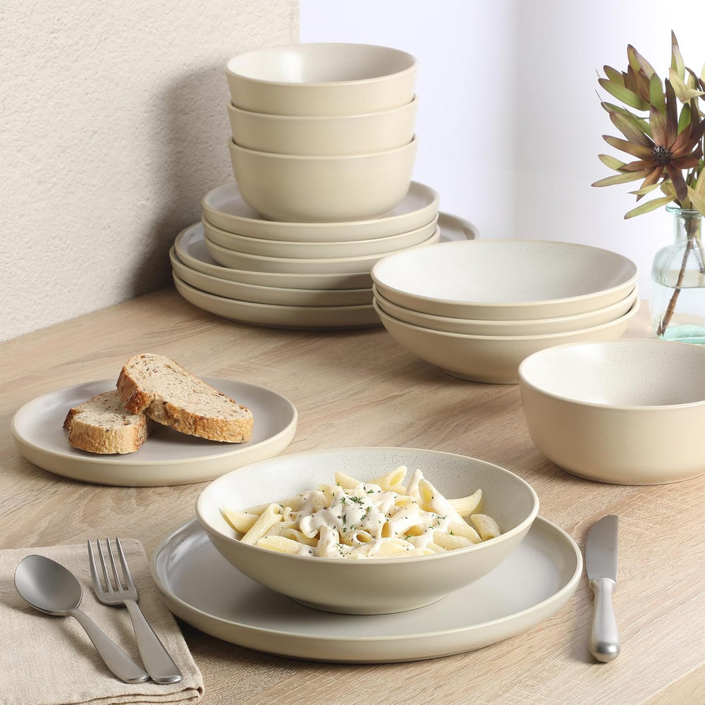 Gibson Elite Tribeca Loft 16-Piece Dinnerware Set – Matte Cream and White Rea...