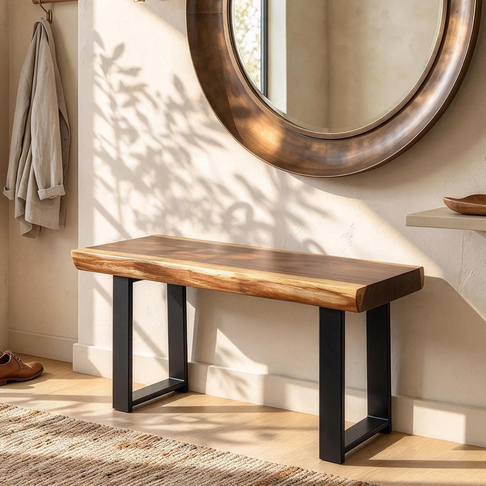 Live Edge Wood Bench 31 inch Long Natural Wooden Entryway Bench
