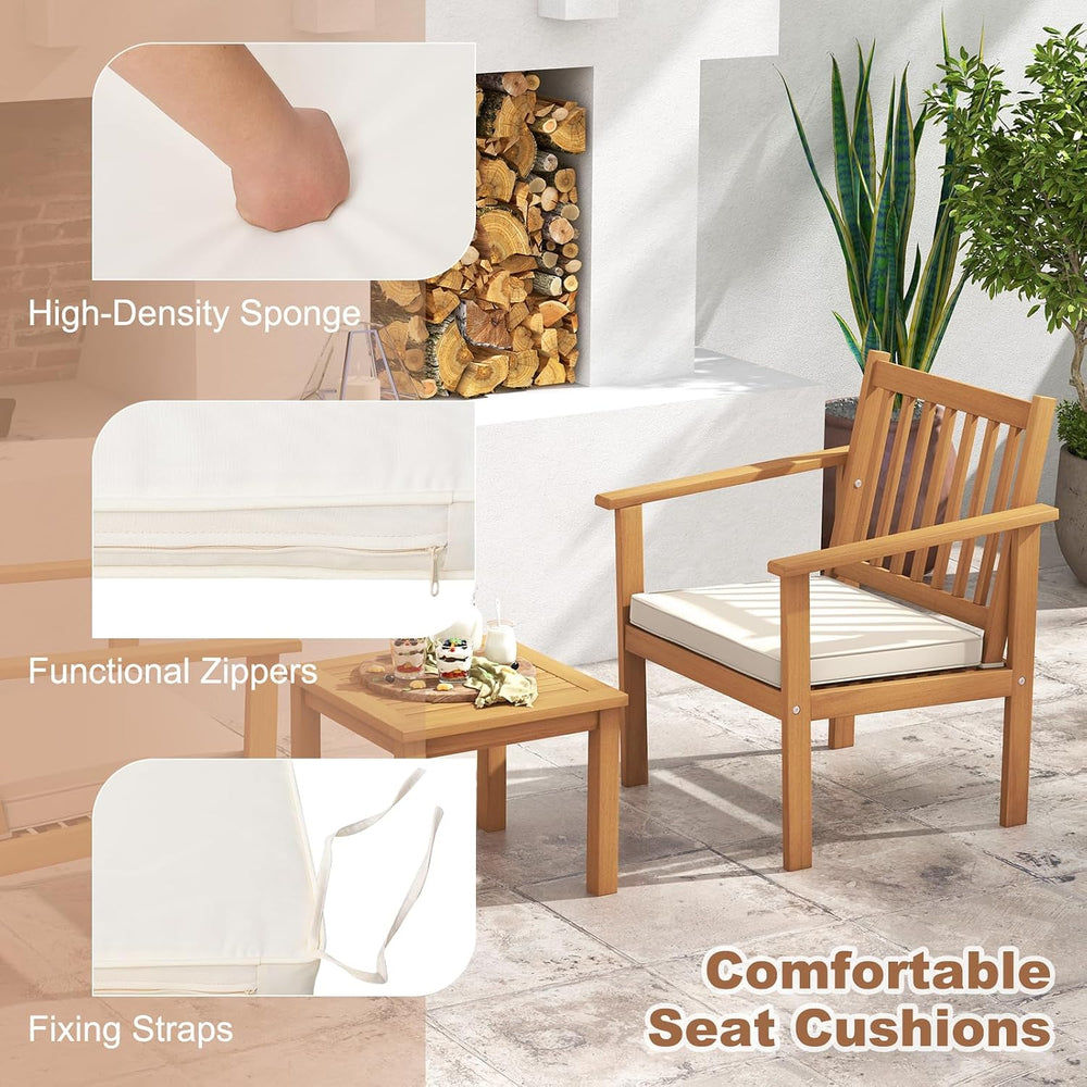 Tangkula 3 Pieces Patio Wood Furniture Set, Acacia Wood Chairs and Coffee Tab...