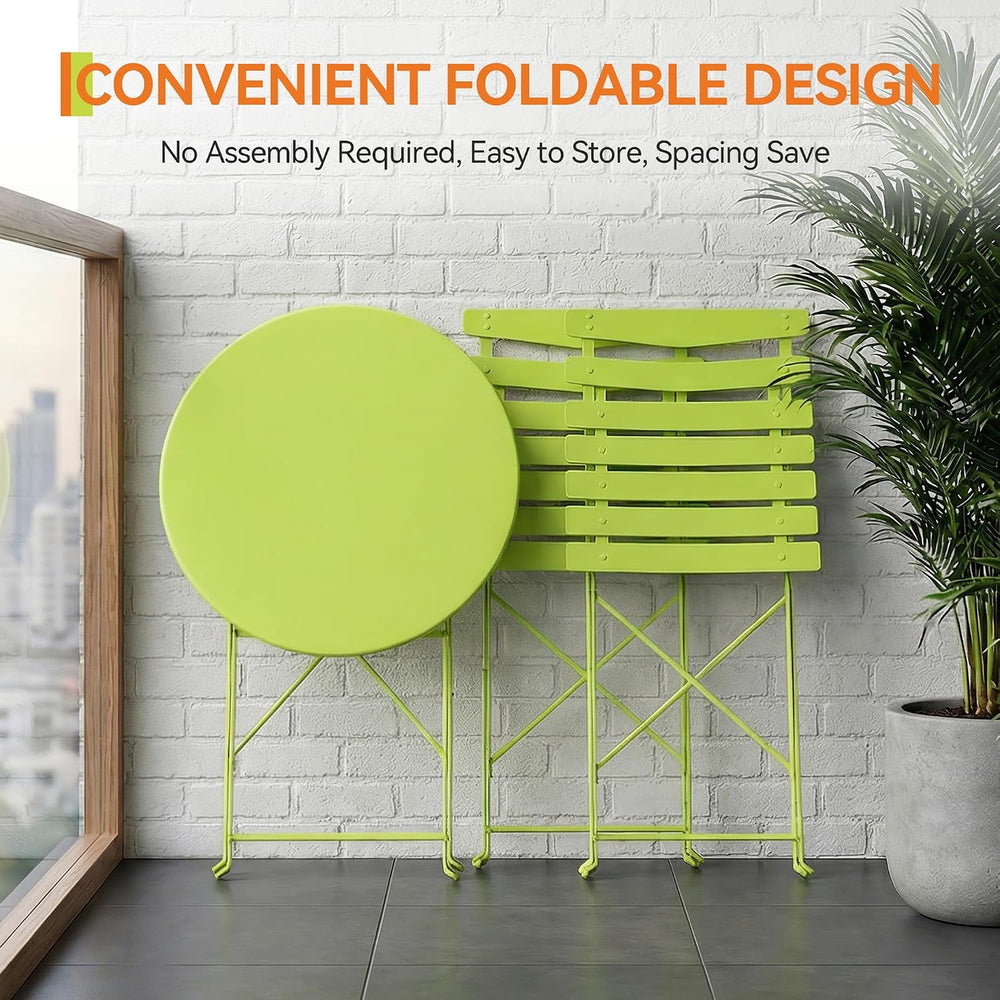 IDEALHOUSE Bistro Table and Chairs Set of 2, Folding Design, Grass Green