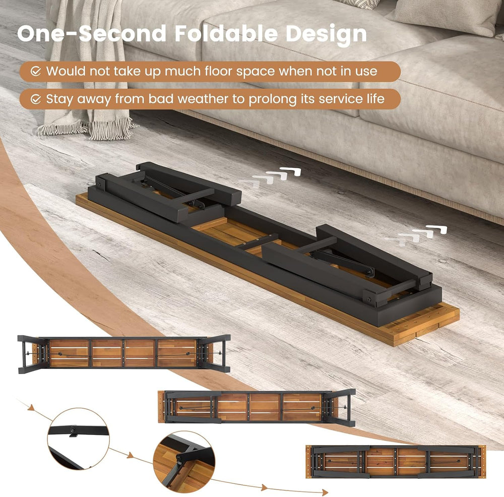 HAPPYGRILL Folding Picnic Table Bench Set, Acacia Wood Dining Table Bench w/M...