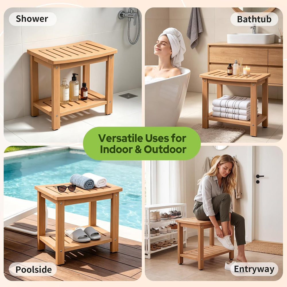 Psilvam 21" HDPE Shower Bench Seat for Inside Shower, Shower Stool, Teak