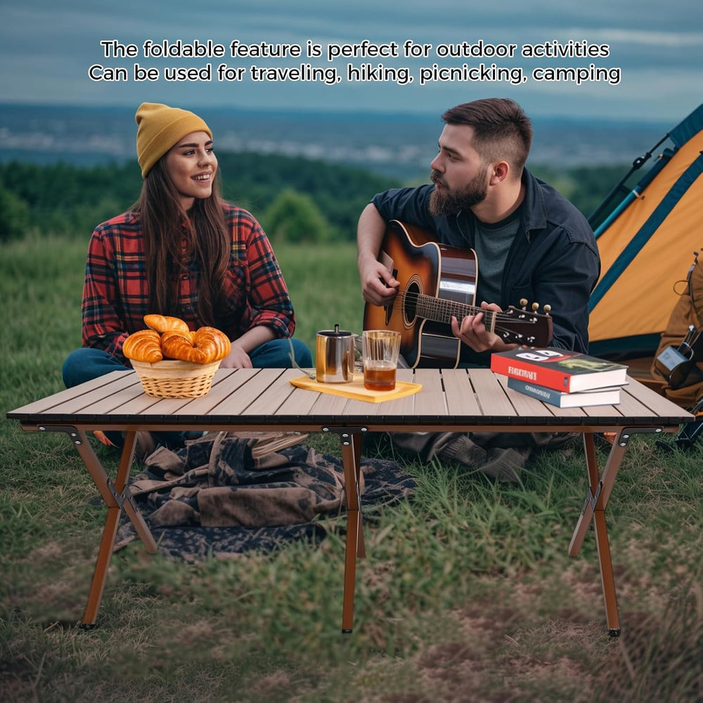Camping Table High Load Bearing Metal Folding Portable Picnic Table for Outdo...