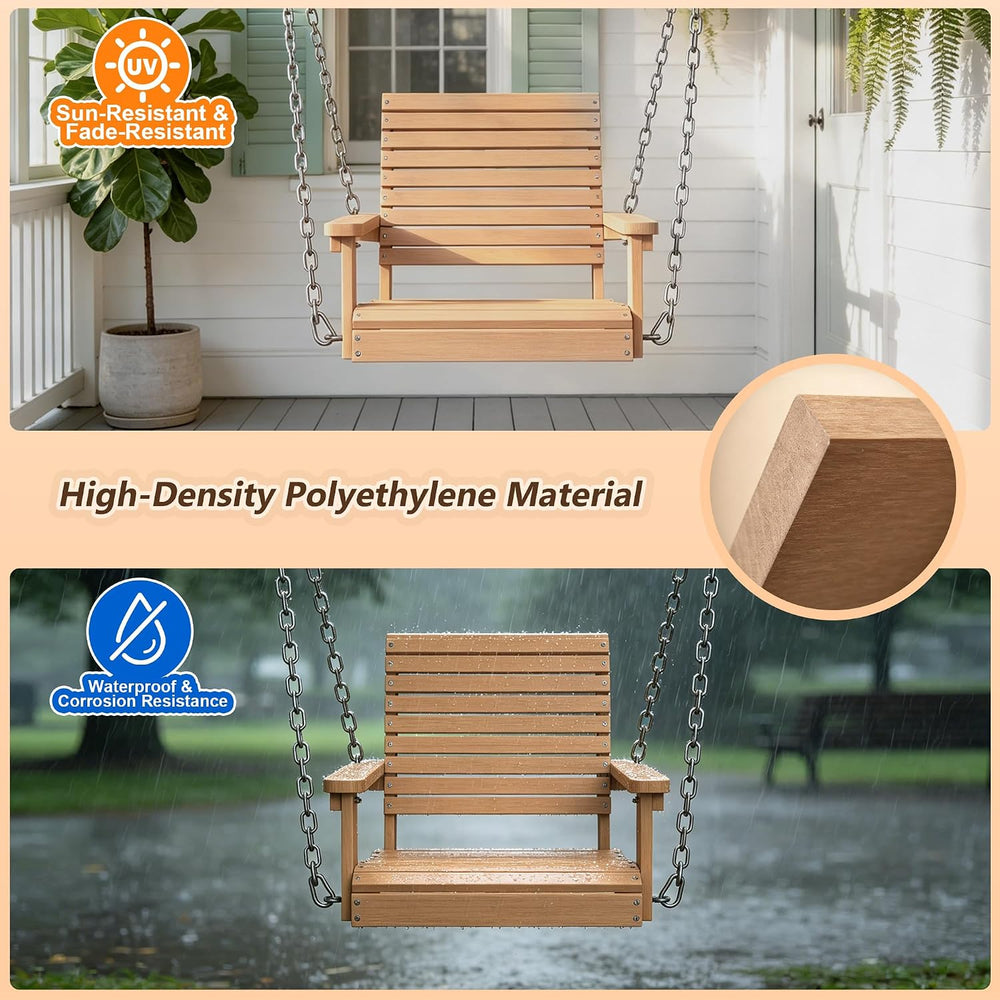 2.2FT HDPE Single Porch Swing, 360 LBS Porch Swing Chair, Teak