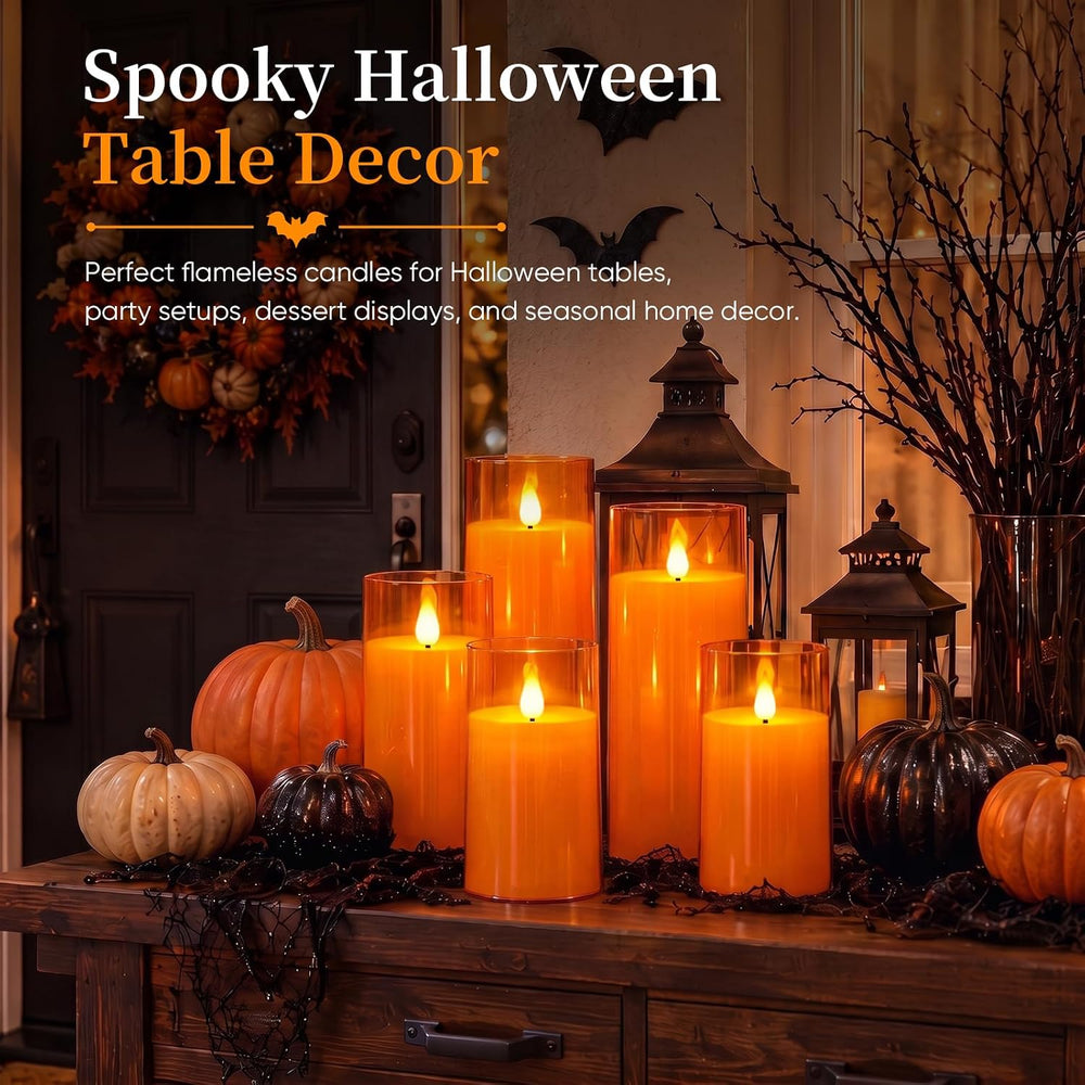Homemory Halloween Orange Flameless Candles, Acrylic, Remote Timer, 9 Pack