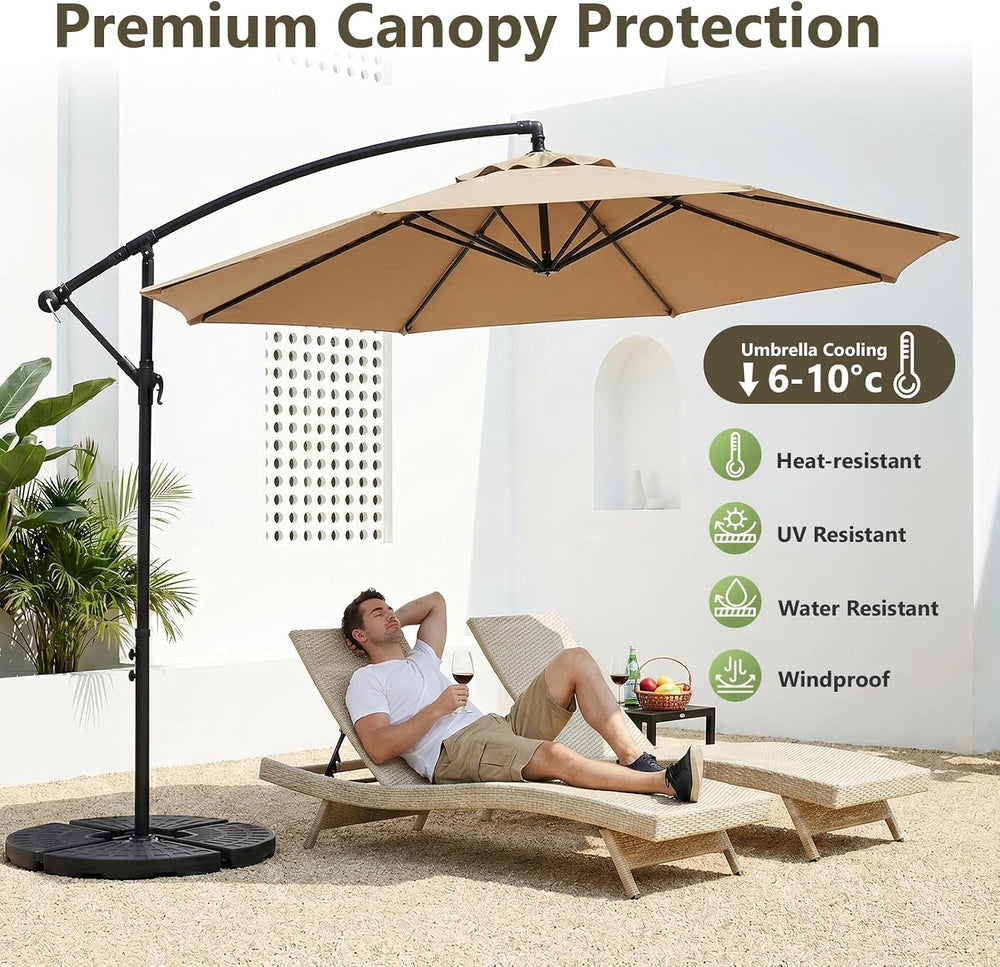 10FT Patio Umbrella, Cantilever Outdoor Umbrella with 360° Rotation & Til...