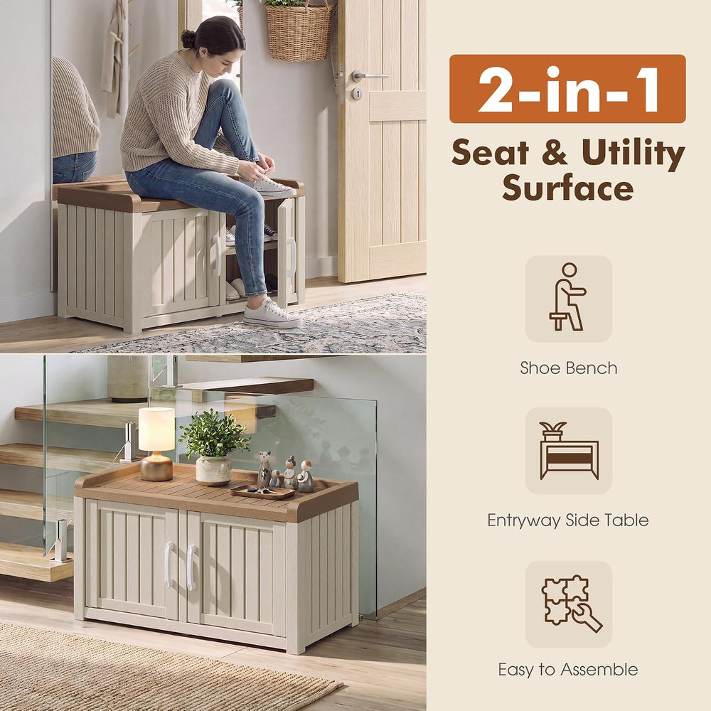Outdoor Shoe Storage Cabinet, Rustic White