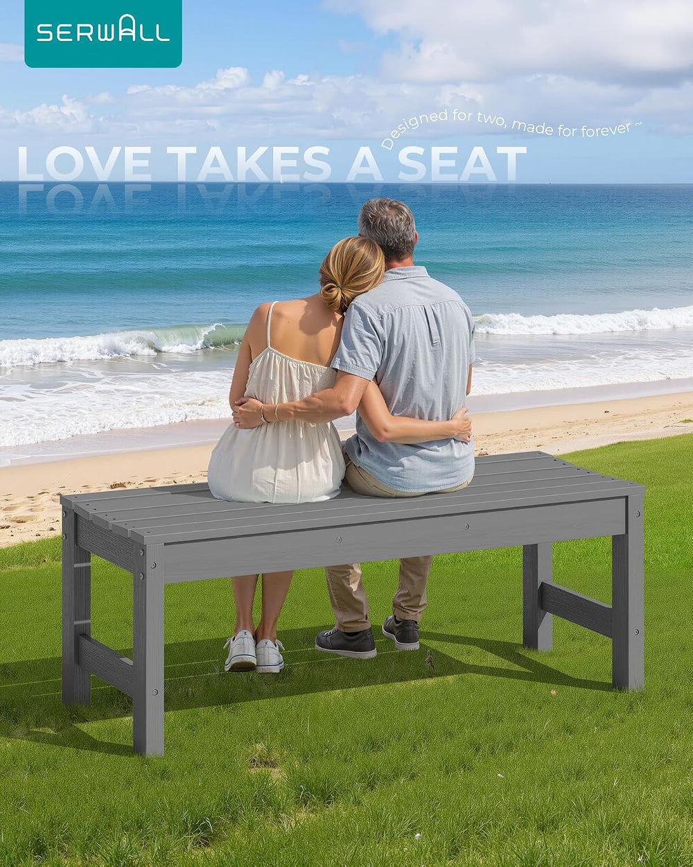 SERWALL 47 Inches Backless Outdoor Bench for 2-Person, Grey