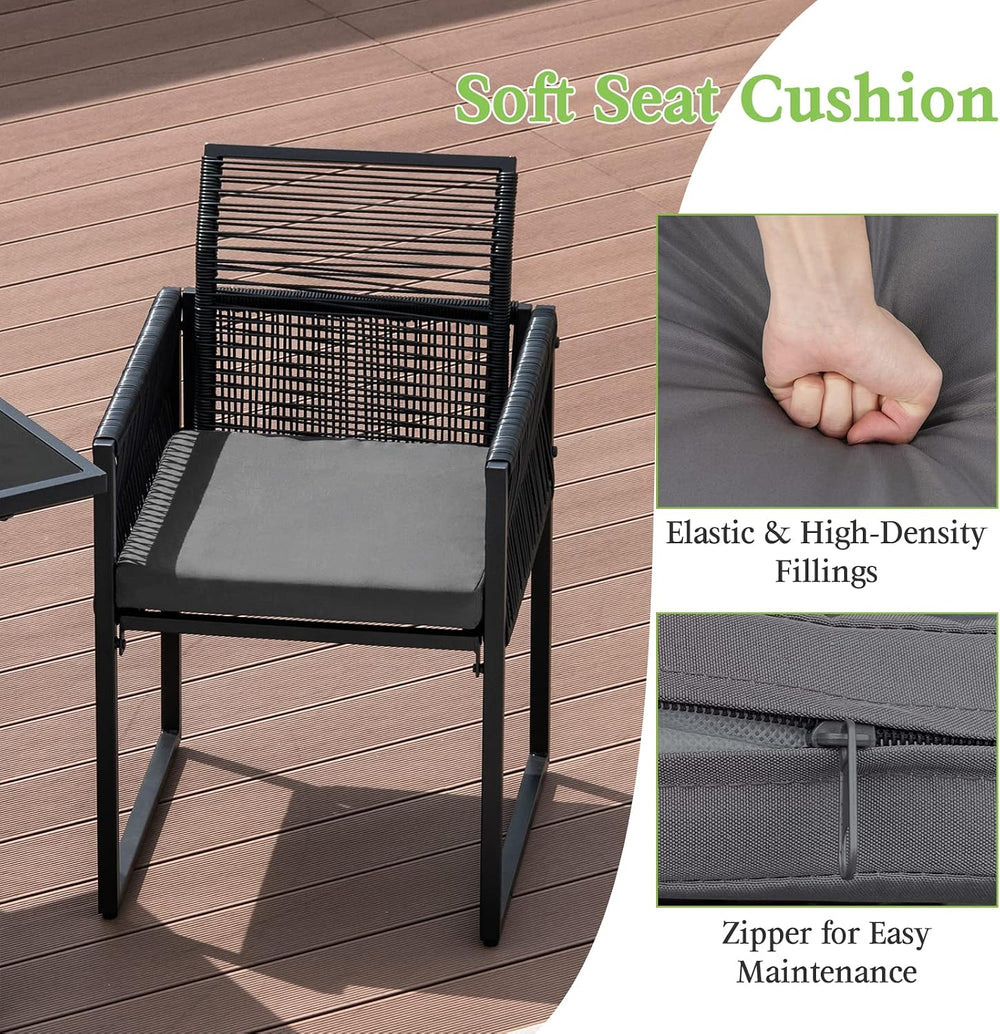 Tangkula 3 Pieces Outdoor Dining Set, Patio PE Rattan Furniture Set with Fold...