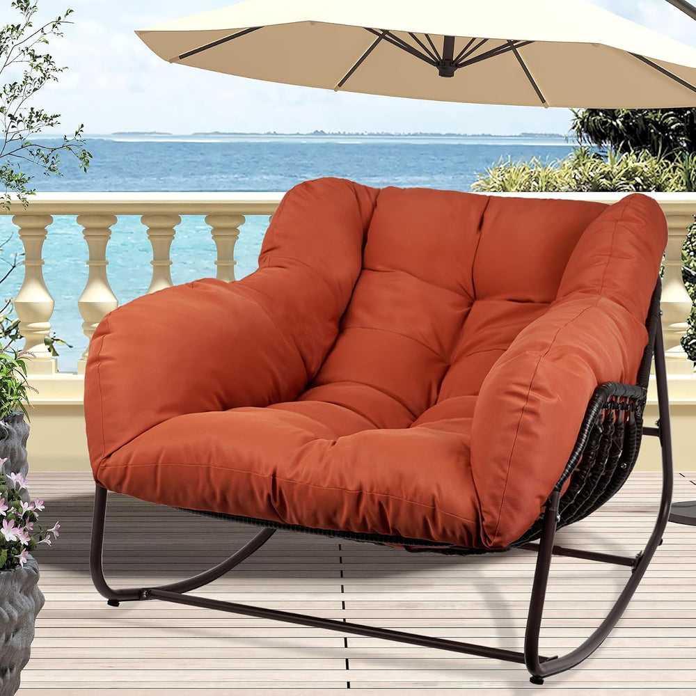Outdoor Papasan Rocking Chair, Oversized Patio Rocking Chairs with Padded Cus...