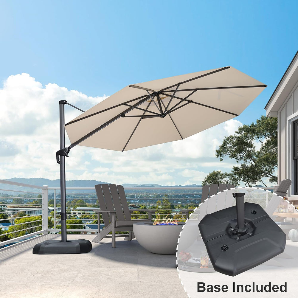 PURPLE LEAF Patio Umbrella with Base 11 Feet Effortless Shade Control Beige