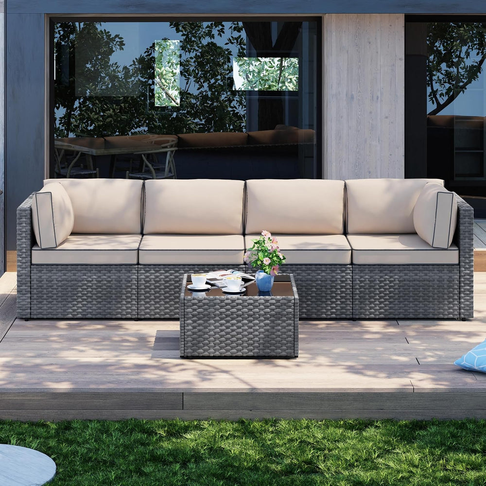 Patio Furniture Sets, 5 Piece Outdoor Sectional Sofas, Wicker Rattan Outdoor ...