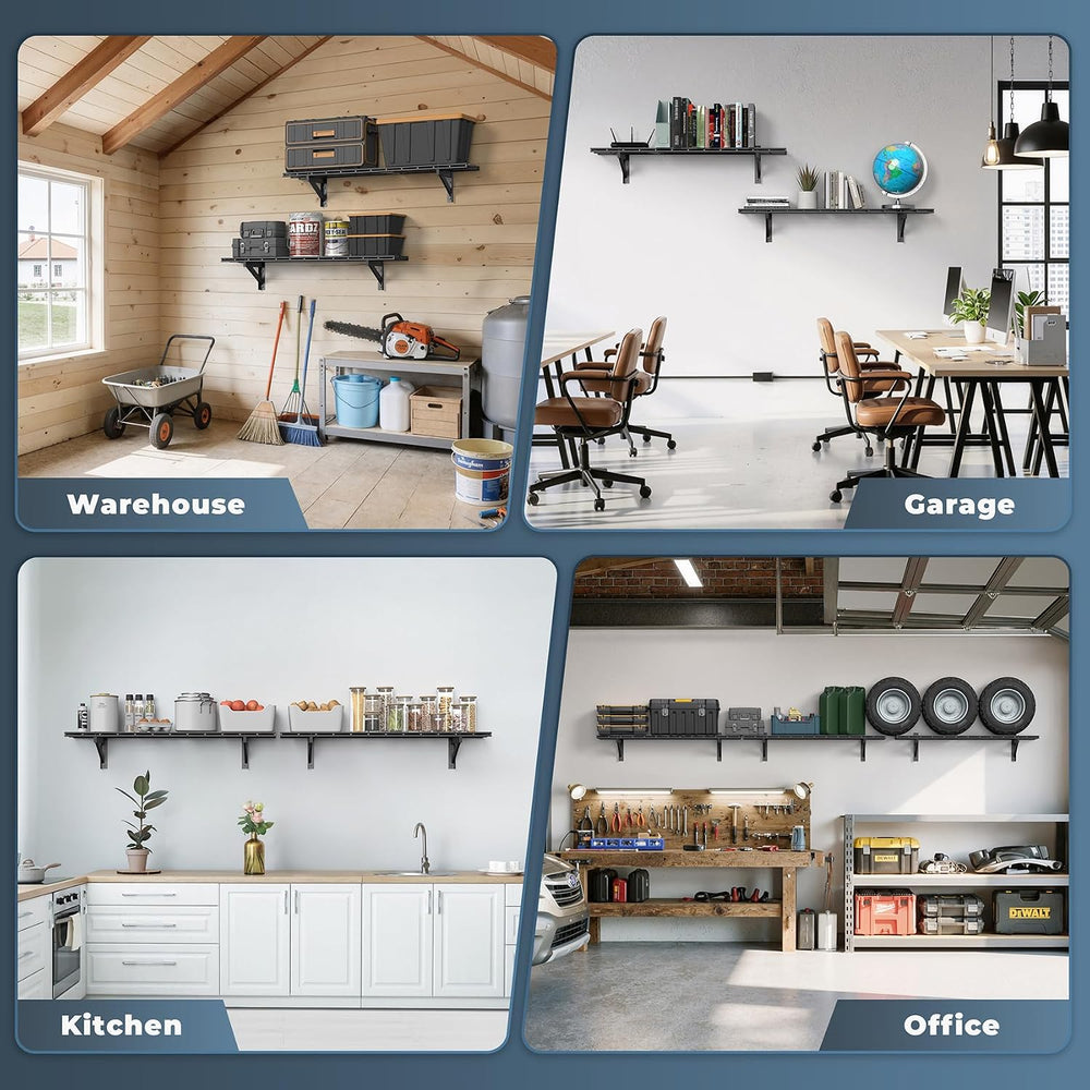 2 Pack Wall Mounted Garage Shelving, 1x4ft, 700lbs Integrated Grid