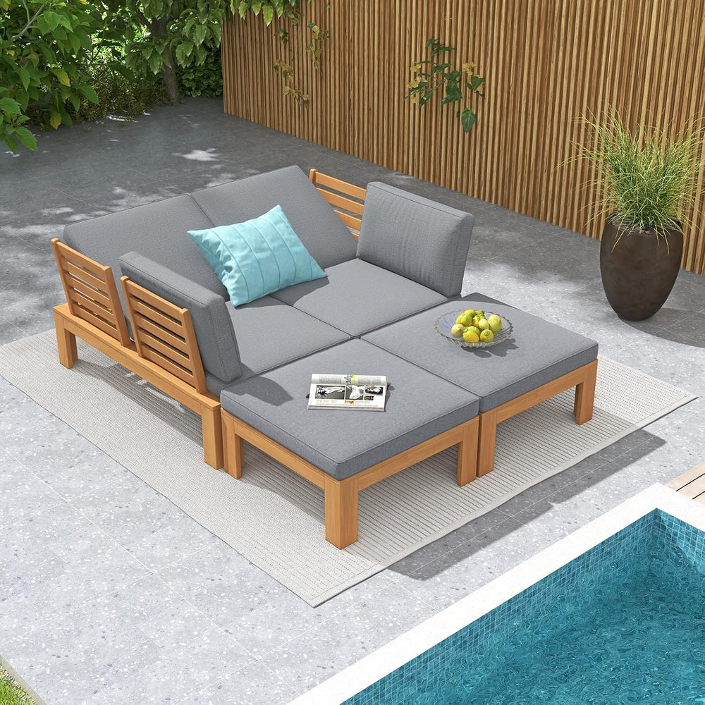 4 Piece Acacia Wood Patio Furniture Outdoor Sectional Sofa Set
