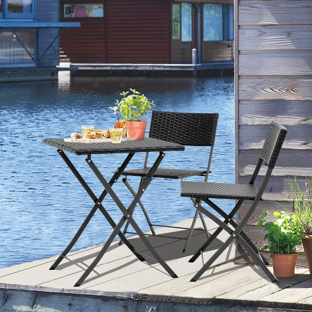 Three Pieces Folding Table and Chair Patio Outdoor Conversation Bistro Set by...