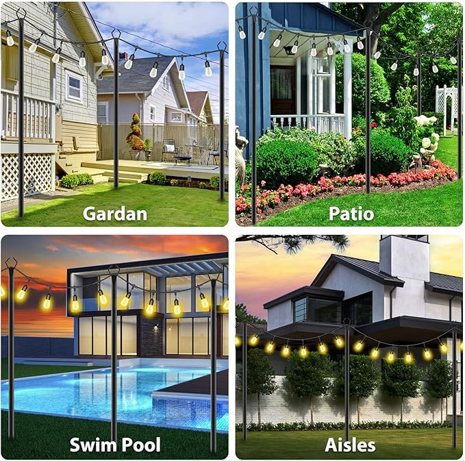 10Ft String Light Poles 4 Pack,Light Poles for Outside Lights,Outdoor with Fe...