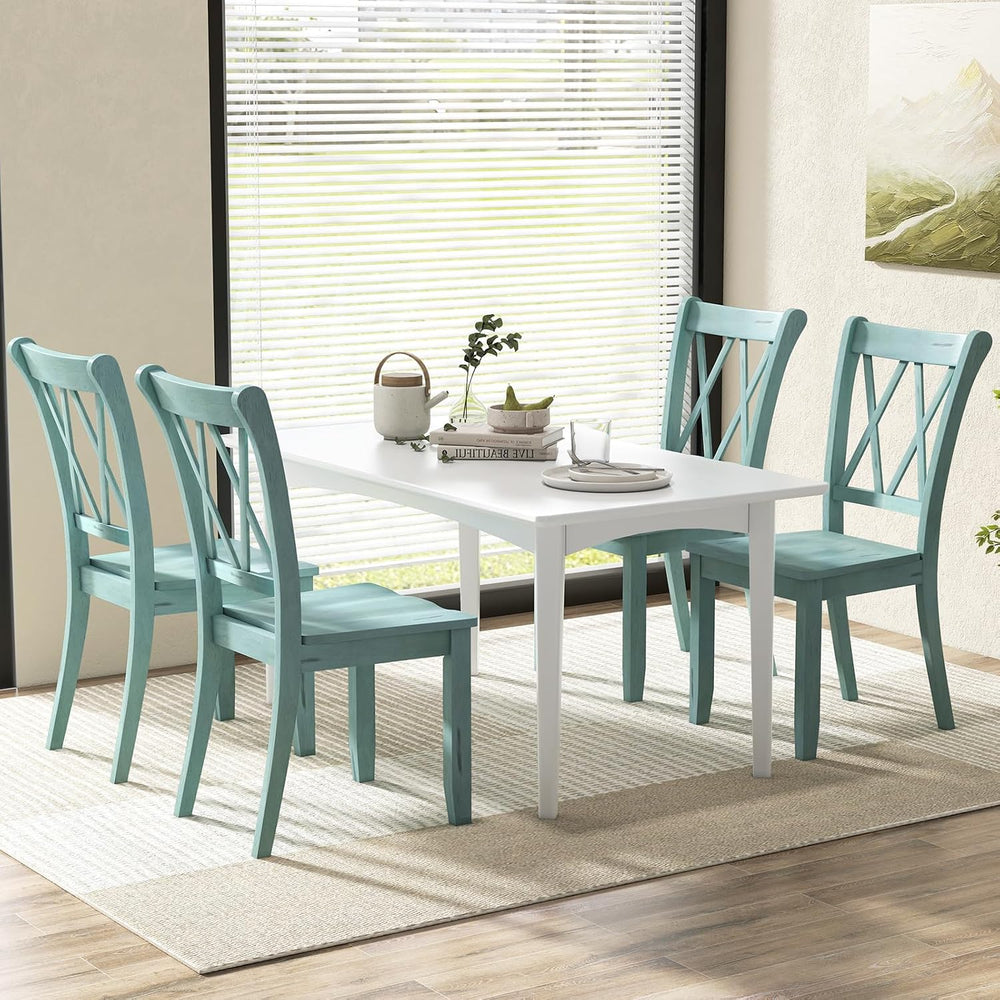 SIMOE Solid Rubberwood Dining Chairs, Set of 4, Green Farmhouse X-Back
