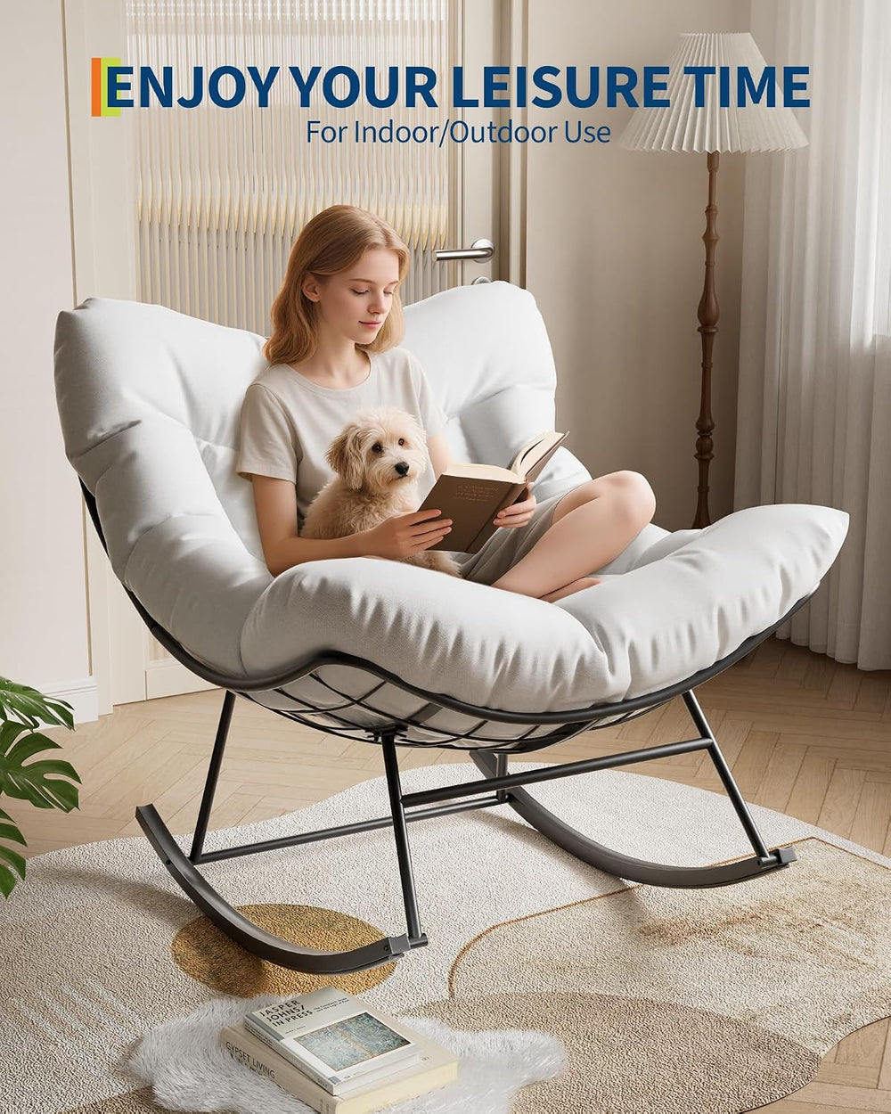 GarveeLife Outdoor Papasan Rocking Chair for Balcony Backyard Porch Bedroom