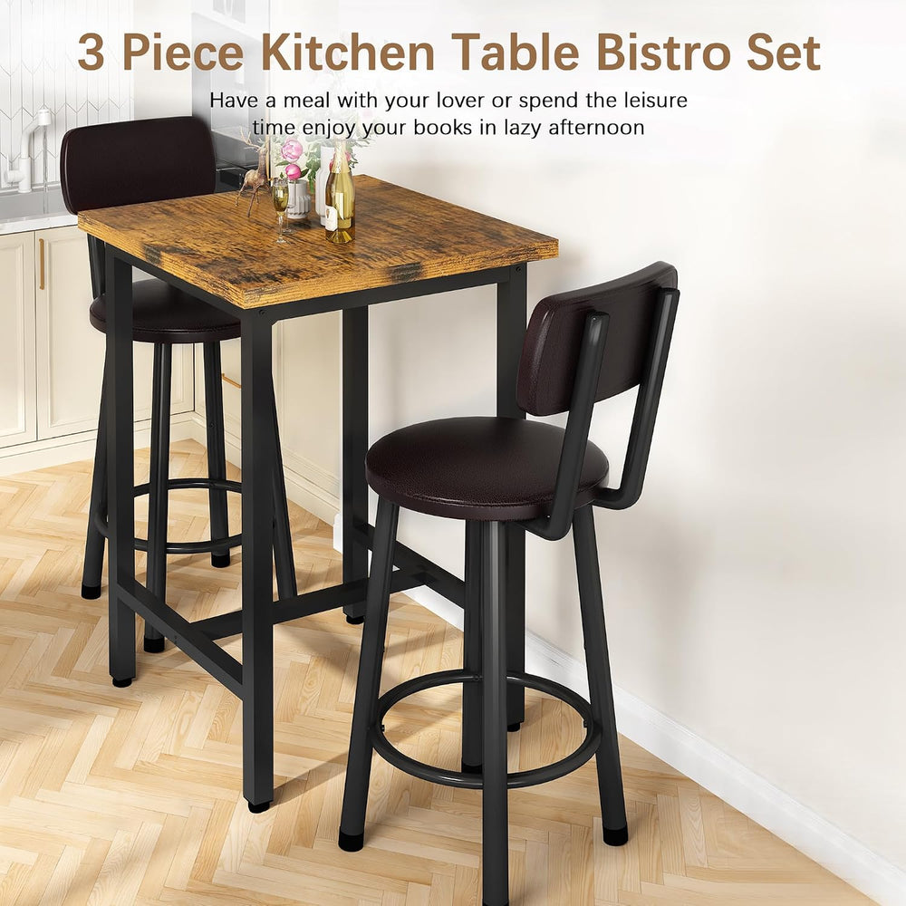 3 Piece Bar Table and Chairs Set for 2, Counter Height Square Pub Dining Set,...