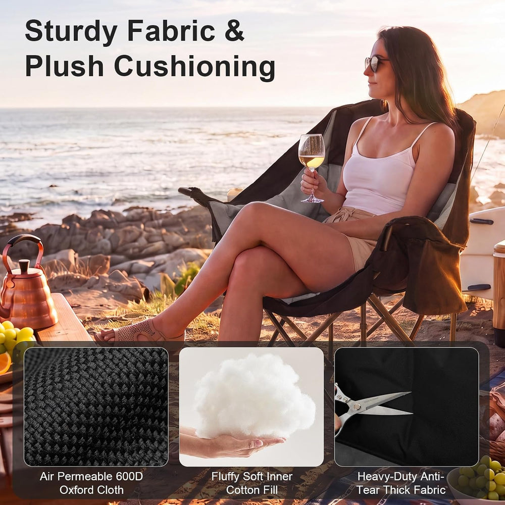 Heavy Duty Padded Camping Chair for Adults, Oversized Outdoor Camping Chair