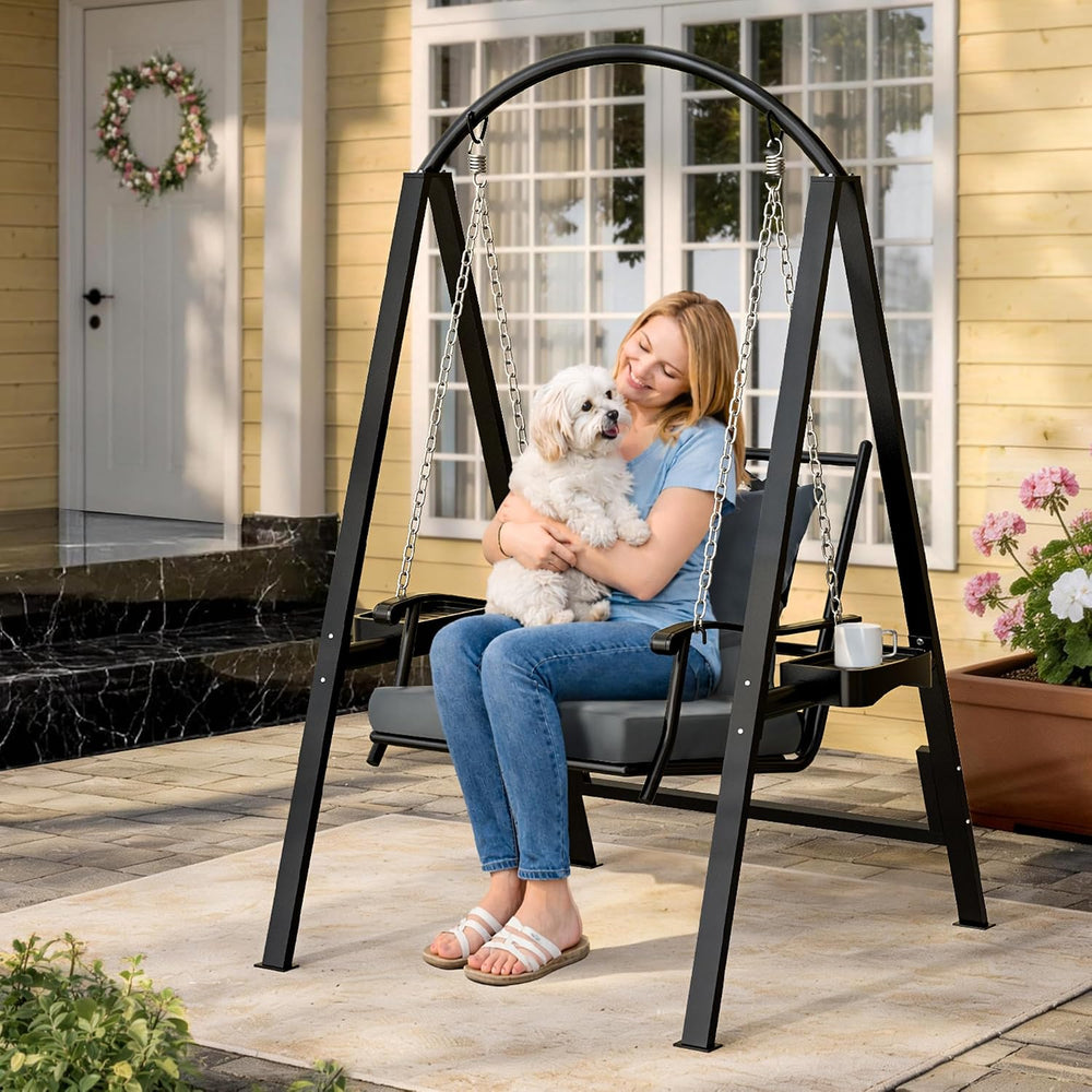 Pamapic 350lbs Porch Swing with Stand, Metal Frame Outdoor Swing, Gray