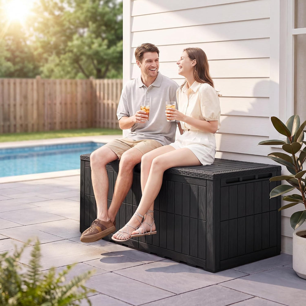 Greesum 220 Gallon Resin Deck Box, Black