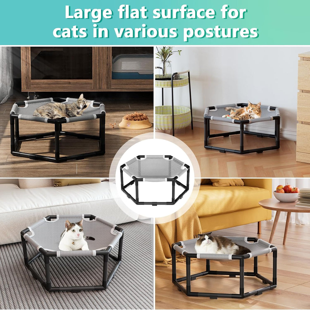 Tresbro Elevated Cat Hammock Bed, Hexagon Raised Cat Swing Bed Chair Cot