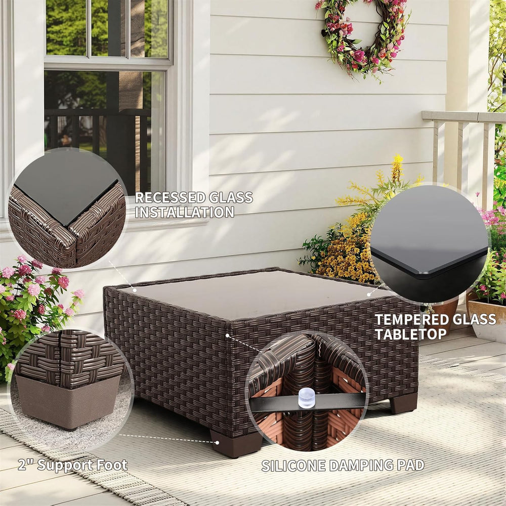 Rattaner 9 Pieces Outdoor Sectional All-Weather HDPE Brown Wicker Patio Furni...