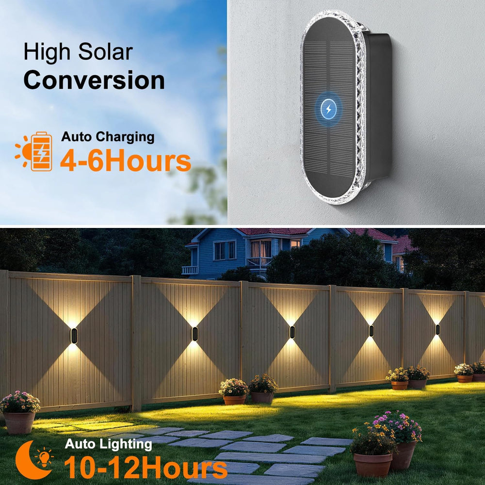 Ellasay Solar Fence Lights Outdoor: 6-Pack Solar Powered Wall Lights Up and D...