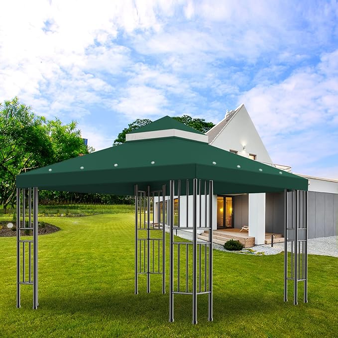 Sumfaller 10x10 FT Gazebo Replacement Canopy Top Double Tiered Canopy Top for...